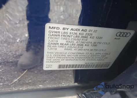 2022 Audi Q3 Premium 45 Tfsi S Line Quattro Tiptronic from USA, damaged, VIN WA1DECF31N1075839